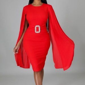 Cape Sleeve Midi Dress